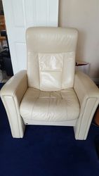 3 seat soft cream leather reclining sofa with matching reclining chair